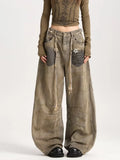 GETADME 2025 American Retro Y2K Style Distressed Khaki Baggy Pleated Women's Jeans Pants Woman Clothing Wide Leg Cotton Long Trousers