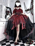 GETADME 다크 브라이드 레드 플라워 웨딩드레스 코스 로리타 드레스 Op 드레스 로리타 헤비 인더스트리 트레일 퍼피 프린세스 드레스, 로리타 코스프레