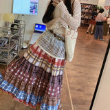 Getadme England Style Boho Plaid Patchwork Y2k Skirt 2024 Summer Vintage Niche High Waist Long Skirts Woman Beach Korean Fashion Faldas