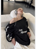 GETADME  Y2k Vintage Women Sweatshirts Sloping Shoulder Letter Printed Long Sleeve American Retro Hoodies Loose Gyaru Streetwear