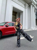 Getadme-American Ripped Washed Wide Leg Jeans Woman Y2K Streetwear Washed Loose Hot Girls Casual High Waist Straight Pants