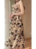 Getadme-Evening Party Dress Women Casual Short Sleeve Floral Midi Dress Female Summer Vintage Elegant One Piece Dress Korean Chic