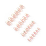 GETADME 24개입 저렴한 러브 웨어 네일 아몬드 미디엄 프레스온 네일 귀여운 탈부착 베이지 롱 가짜 손톱 여름용 한국식 탈부착 네일 아트