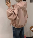 GETADME New 2025 Hooded Jacket Short Style Casual Windbreaker Versatile Loose Outerwear for Small Figures Spring Season Fashion