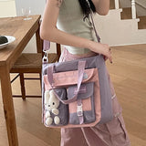 GETADME Tote Bag, Student Carrying Book Bag, Female Large Capacity Junior High School Student Tutoring Bag, Crossbody Backpack