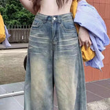GETADME Spring Autumn Vintage Chicly Button Jeans Women American Simple Baggy High Waisted Denim Pants Washed Y2K Wide Leg Jean Trousers