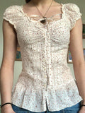 GETADME Cuteandpsycho Floral Print French Lace-up Fold Shirt Sexy Slim Classic Fashion Streetwear All-match Top Button Chic 90s Clothes