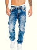 GETADME European American Jeans Men's Autumn New Slim Elastic Trousers Fashionable Vintage Wash Denim Pants Male Streetwear