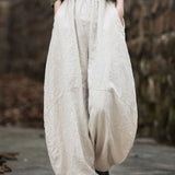 GETADME Elegant Women's Cotton Linen Baggy Cargo y2k Pants Vintage Elastic Waist Trousers Loose Casual Long Wide Leg Oversize Clothes