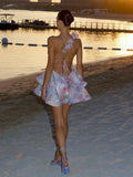 GETADME Flower Printed Short Puff Sleeve Mini Dress Women V Neck Beach Holiday Summer Short Vestido 2025 Seaside A-line Sexy Casual Gown