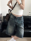 Getadme-Summer American Vintage Denim Pants Loose Casual Knee Length Jean Shorts Wide Leg Kpop Y2k Streetwear Women Grunge Hip-pop Chic