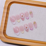 GETADME 10Pcs Starfish Water Ripples Design Press on False Nails Short Oval Wearing Manicure 3D Flowers Artificial Fashion Acrylic Nails