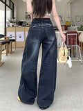 GETADME 2025 Cyber Y2K Fashion Letter Embroidery Washed Blue Baggy Jeans Pants For Women Clothing Wide Leg Lady Trousers Pantalon Femme