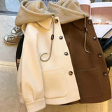 GETADME Plus Size Plus-Size Autumn Winter New High-End Knitted Sweater Jacket Women's Illusion Thickened Top Pu Hooded Two-Piece Set