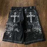 GETADME Y2K New American Fashion Pattern Letter Embroidery Baggy Denim Shorts Women Street Vintage Hip Hop Casual Shorts Women Clothing