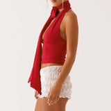 GETADME Tuularose 여성용 섹시 탱크탑 여름용 민소매 붕대 홀로우 넥 탑 새로운 V넥 하이웨이스트 파티 클럽 티셔츠 탑