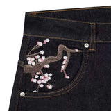 GETADME Gothic Sakura Jeans Y2K Clothes Men Women Harajuku Casual Sakura Embroidery Vintage Black Baggy Jean High Waist Wide Leg Trouser
