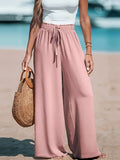 GETADME 2025 Cross border Women's Four Seasons Wide Leg Loose Drawstring Casual Fashion Pants