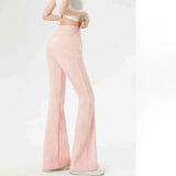 GETADME Fake 2 Pieces Women's Yoga Pants Elastic Boot Cut Lady's Sportswear Chic Shirring Long Trousers High Waist Slim Gym Flare Pant