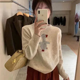 GETADME Women's new wool sweater high-end O-neck embroidered pullover sweater autumn and winter loose fashion shirt casual warm knit top