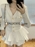 Getadme Elegant Dress 2 Piece Skirt Set Office Lady Casual French Knitted Top + Women Party Sexy Mini Skirt Korean Fashion Autumn