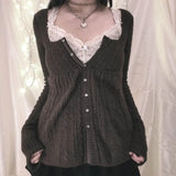 Getadme 00s Aesthetic Kawaii Knitwear T-shirt Women Clothes Coquette Grunge Y2K 00s Vintage Sweater Single Breasted Long Sleeve Cardigan
