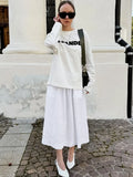 GETADME Cotton Linen White Long Skirt High Waist Zipper Casual Autumn Skirt New Fashion Spring Skirts Female Clothing
