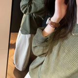 GETADME Women Long Sleeve T-shirt Round Neck Base Shirt Top Striped Early Spring New Style Lazy Style T-shirt Top
