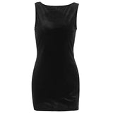 GETADME Vintage Black Velvet O Neck Backless Sleeveless Pearl Chain Stitching Bodycon Mini Dress Ladies Slim Fit Club Outfits 2025