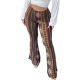 GETADME Women Bootcut Pants Retro Print Flared Hem Women's Yoga Pants with High Elastic Waist Slim Fit Stretchy for Long for Women