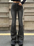GETADME Women Flare Stretch Moustache Jeans Fashion Skinny Bell Bottom High Waist Gray Denim Pants Lady Classic Y2K Punk Long Trousers