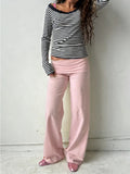 GETADME Womens Y2k Wide Leg Sweatpants for Women Fold Over Low Rise Flare Yoga Lounge Pants Back to School Clothes for Teen Girls ﻿