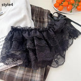 GETADME Lace Mini Skirts Women Elegant Sweet Lolita Short Skirts High Waist Y2k Streetwear Ruffle Skirts Lace Trim Butt Curtain Skirt