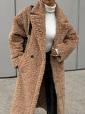 Getadme Fashion Lambswool Long Coat Women Lapel Long Sleeve Pockets Buttons Female Overcoat Autumn Winter Thickening Warm Lady Outwear
