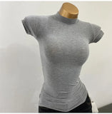 GETADME Women'sTurtleneck Ribbed Knit Slim Fit Crop Top Casual Basic T-Shirt Tight Knit Sexy Fitted Cropped T-Shirt