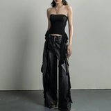 Getadme-Y2k Tank Tops Asymmetrical Fringed Ruffle Top Streetwear Black Strapless Womans Summer Clothes