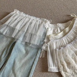 GETADME Y2K Mini Skirts Women Harajuku Aesthetic White Tulle Bandage Skirt Japanese Vintage Lolita Lace Trim Miniskirt Matching Pants