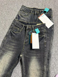 GETADME Oversized Washed Denim Flare Pants Women Spring Summer High Waist Slim Black Grey Jeans American Style Vintage Long Pants