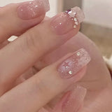 GETADME 24Pcs Pink Cat Blue Love Cute Short Ballet Press on False Nails Sweet French Cat Eye Bow Star Designs Style Detachable Nails Set