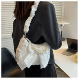 GETADME Pearl Female Bag Retro Luxury Designer Handbag Bow Crossbody Bags Fashion Canvas Women's 2025 Trend Shoulder bag Purses