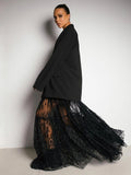 GETADME Mueyeruho 2025 Spring Summer Women Sexy Maxi Lace Skirts Solid High Waist Flare Long Skirt For Women
