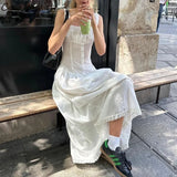 GETADME Candyhot Elegant Square-neck White Maxi Dress Casual Summer Slim Lace Up Sleeveless Dreses 2025 French Party Beachwear Vestidos