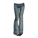 GETADME Vintage Streetwear Low Rise Jeans for Women Gyaru Harajuku Japanese Y2k Grunge Designer High Street Skinny Jeans