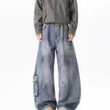 GETADME Spring And Autumn Korean Style Large Pocket Workwear Jeans Street Worn Men'S Curved Knife Pants Casual Wide Leg Pants