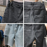 GETADME Large Size Hole Denim Shorts 2025 New Summer Women's Chic Design High Waisted Five Point Fashion Casual Straight Leg Shorts Tide