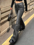 GETADME Women Flare Stretch Moustache Jeans Fashion Skinny Bell Bottom High Waist Gray Denim Pants Lady Classic Y2K Punk Long Trousers