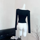 GETADME 가을 여성 한국식 코켓 갸루 디자인 Y2K 투피스 세트 티셔츠 긴팔 티셔츠 발레 코어 크롭 탑 2000년대 미학 K팝