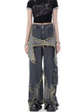 Getadme Super Beautiful Flower High Waist Summer Loose Wide Leg Vintage Style Unique Versatile Straight Leg Pants Women's Jeans
