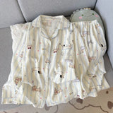 GETADME Embroidery Dog Vintage Plaid 2 Piece Suit Pyjama Femme Korean Style Casual Soft Fashion Women's Pajamas Autumn New Sleepwear