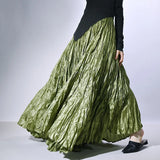 GETADME Good Quality Women Spring Long Skirts Wide Hem Pleated Design High Waist A-Line Dance Maxi Skirts Faldas Femme Streetwear